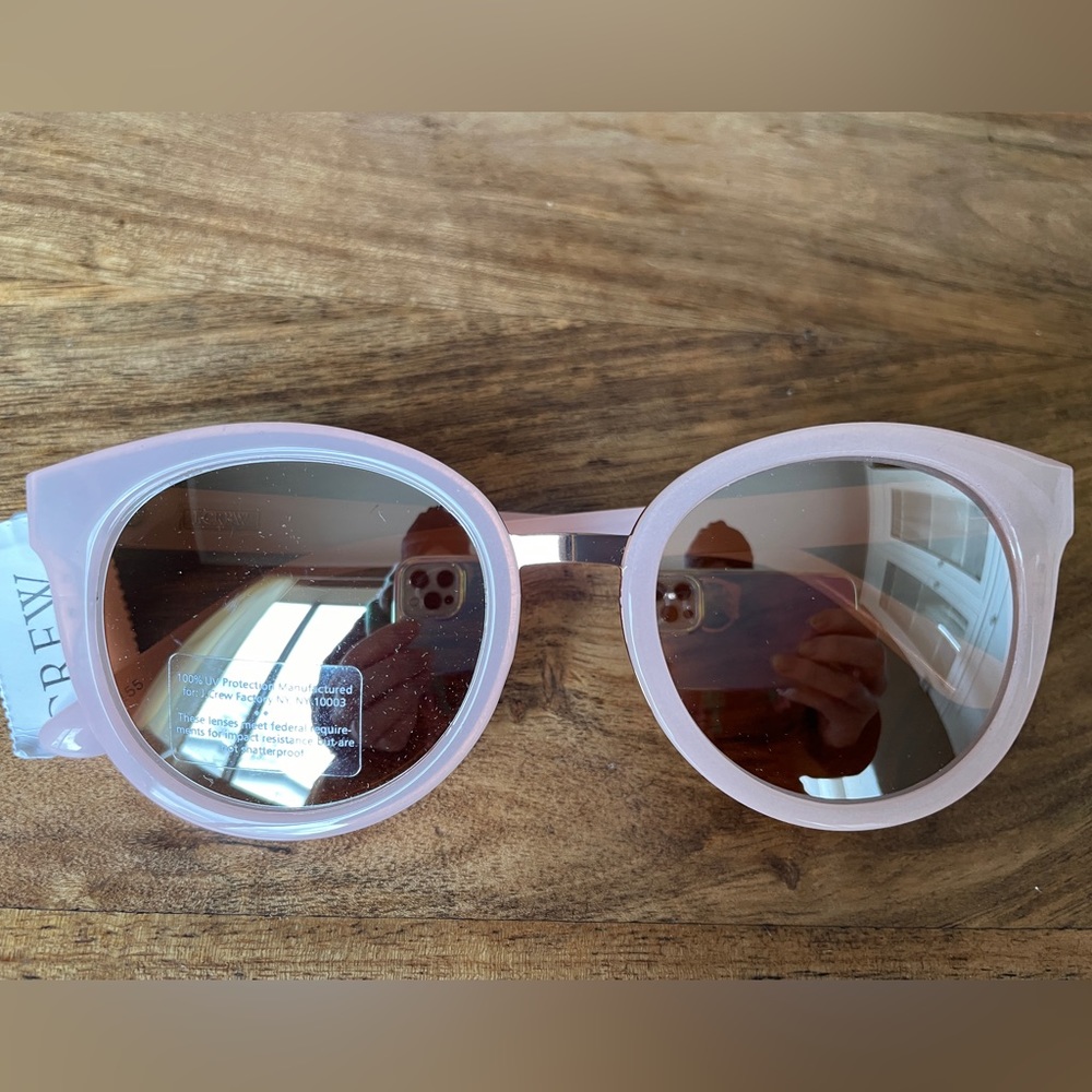 NWT J. Crew Sunglasses in baby pink and gold. Sold with case and tags attached.